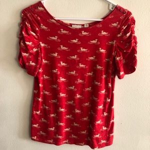 Postmark (Anthropologie) top, medium, duck pattern